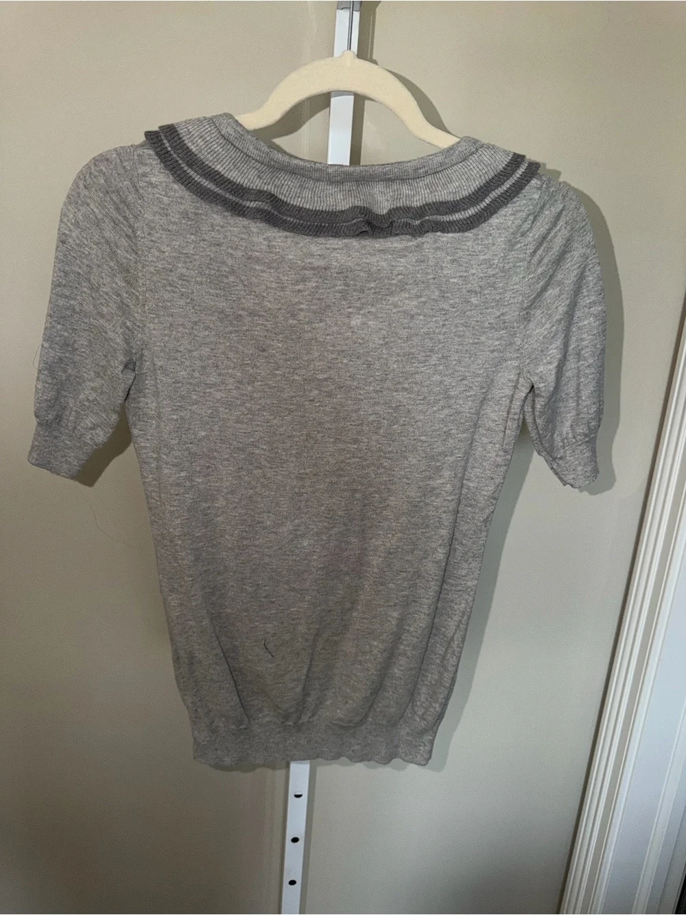 Banana Republic Gray Pima Cotton Wool Ruffle Neck Puff Sleeve Knit Top XS